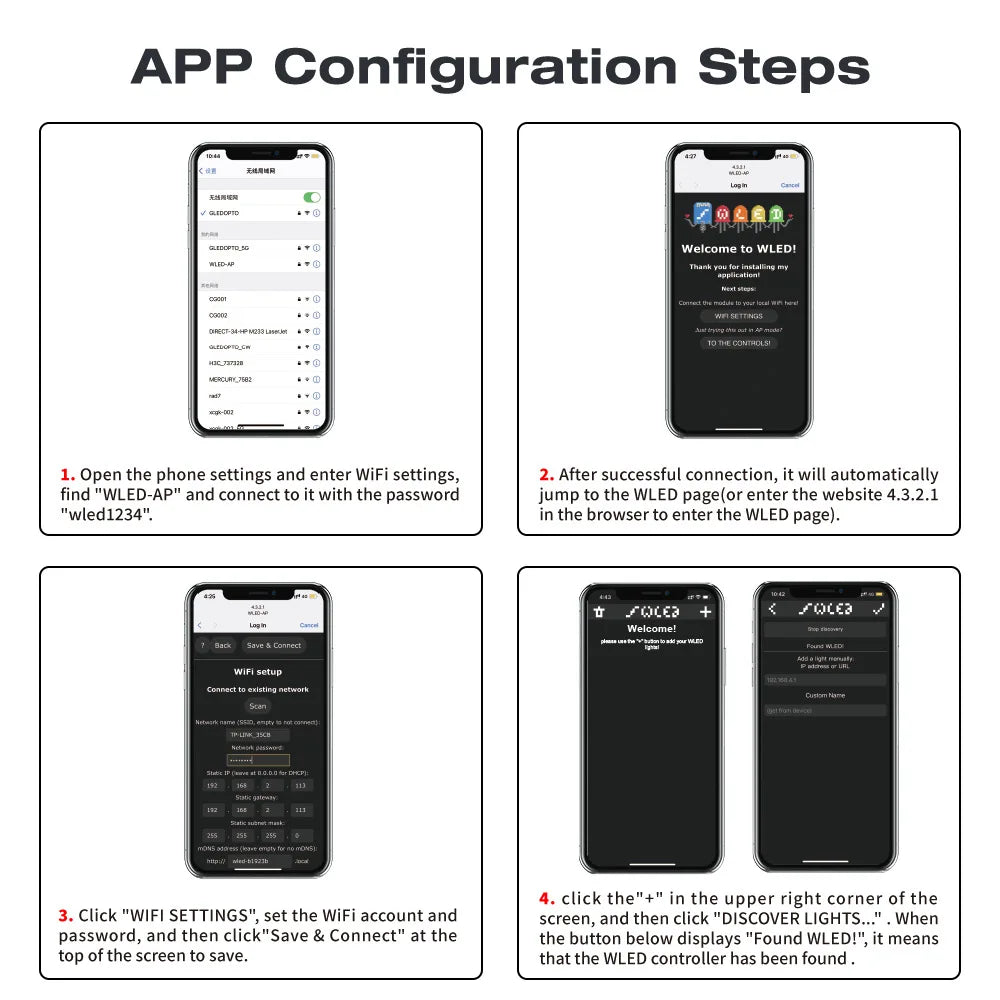 WLED controller with status indicator LEDs