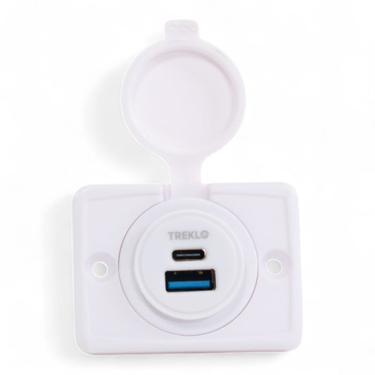 USB-A and Type C Charger Socket 12-24v White Flush Mount