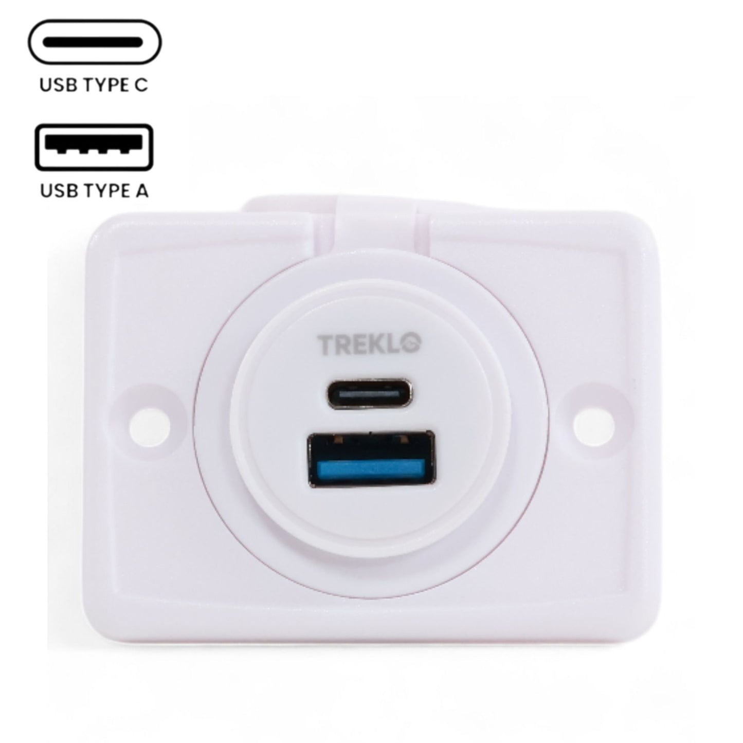 USB-A and Type C Charger Socket 12-24v White Flush Mount