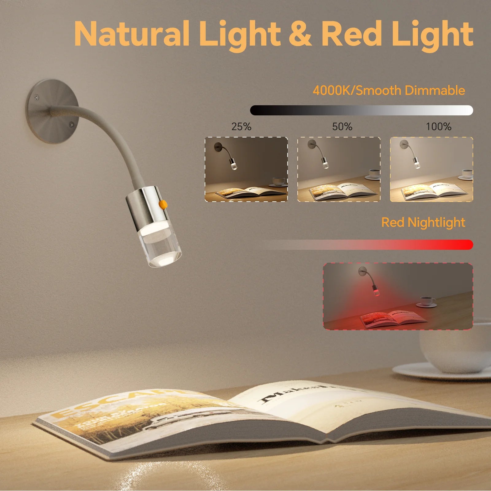 modern aluminum reading spotlight neutral presentation