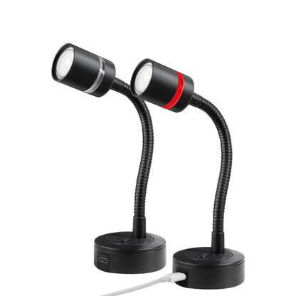 two black reading lights displayed side by side