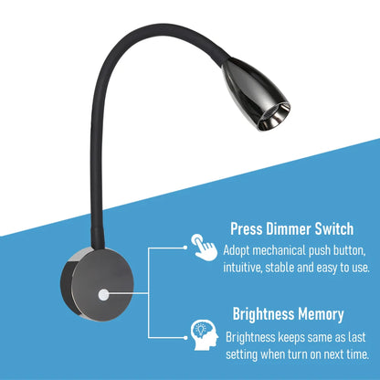 adjustable reading light displayed in gloss black