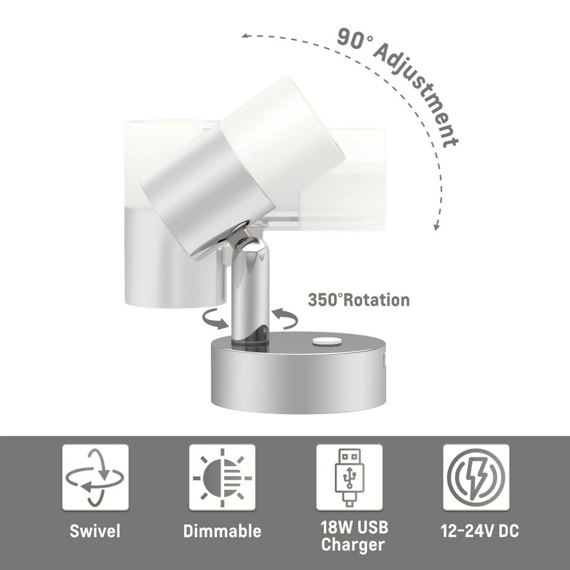 compact swivel reading light with chrome housing