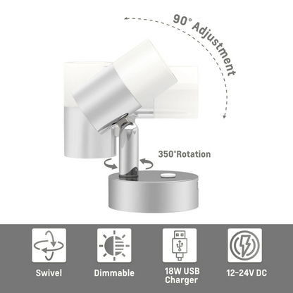 compact swivel reading light with chrome housing