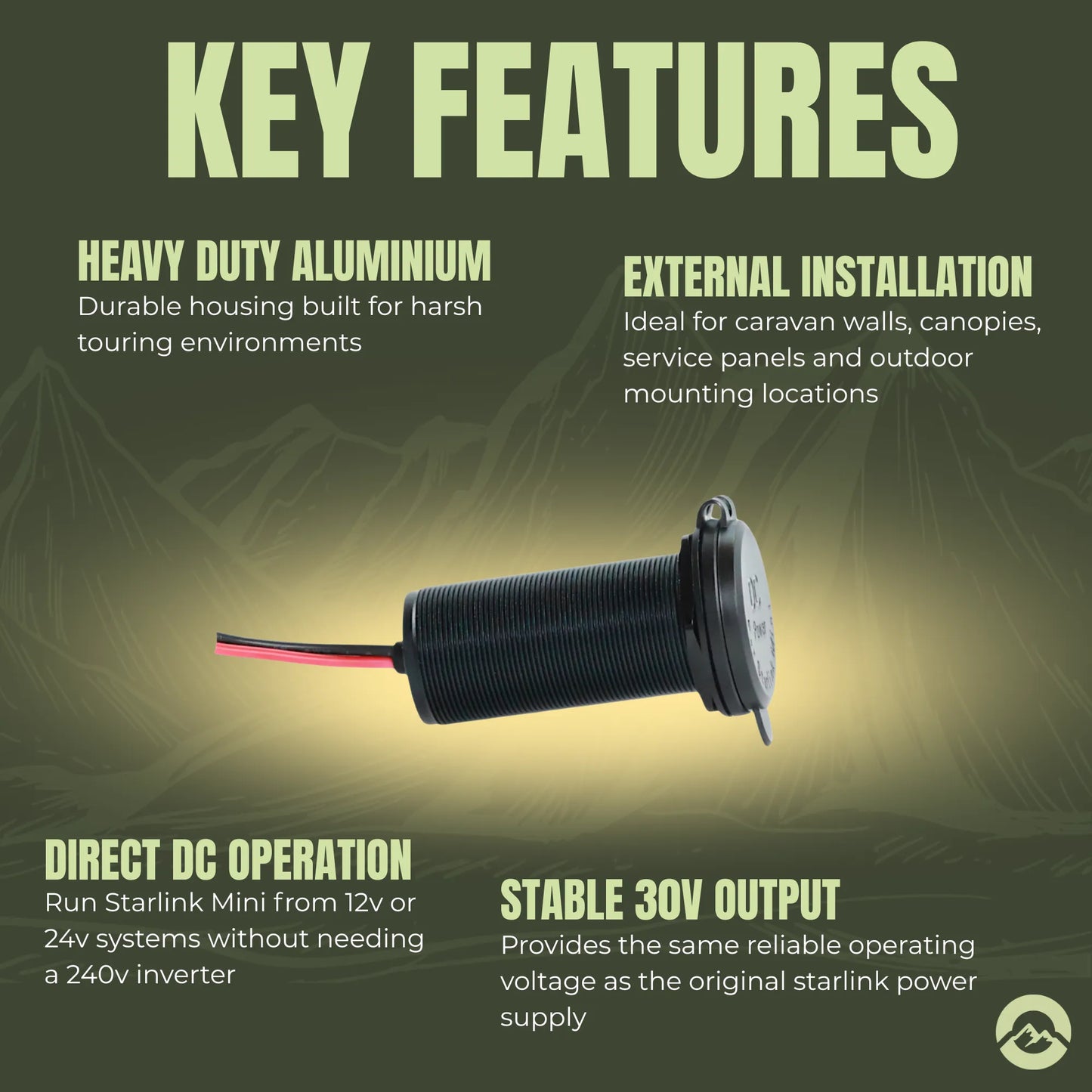 Waterproof Starlink Mini DC outlet for caravan and motorhome upgrades