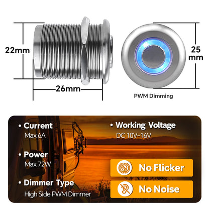 aluminum silver led switch close-up