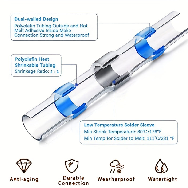 Blue Solder Seal Connectors, 1.50mm² to 2.50mm² Wire Size (Pack of 100)