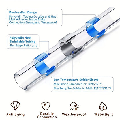 Blue Solder Seal Connectors, 1.50mm² to 2.50mm² Wire Size (Pack of 100)