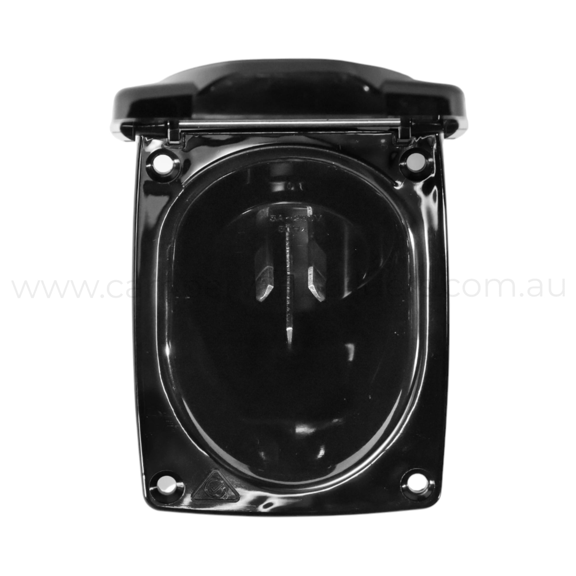 black 15a 240v mains inlet socket for campervan external power entry and shore power hookup