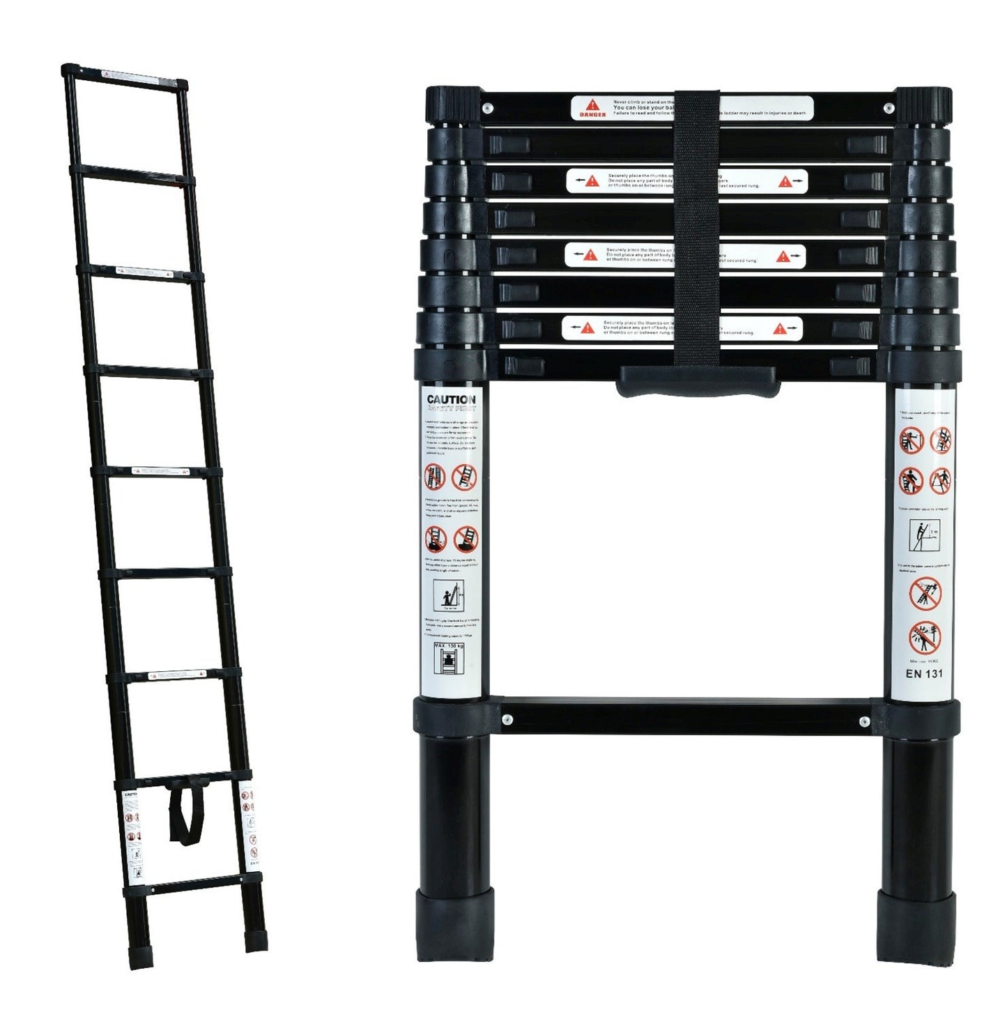 black 2.6m portable telescopic ladder with carry bag for caravans
