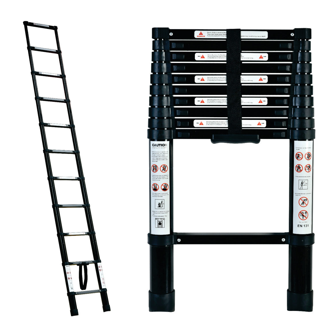 black 3.2m portable telescopic ladder with carry bag for caravans