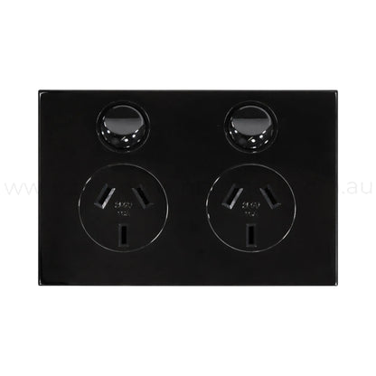 black dual gpo plug and play outlet for campervan 240v power setups