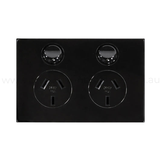 black dual gpo plug and play outlet for campervan 240v power setups