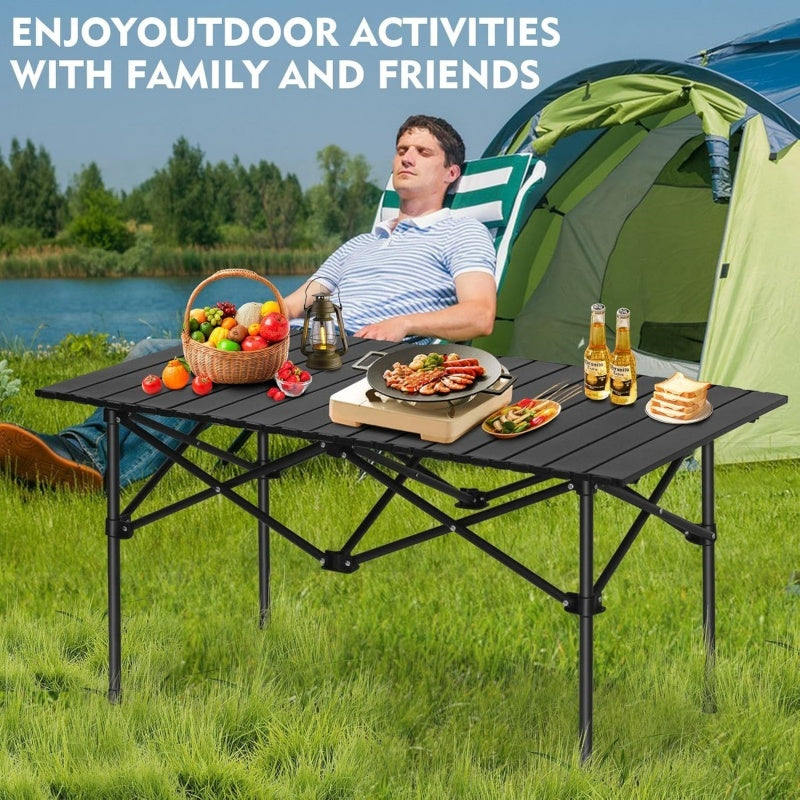 campervan friendly black collapsible table with carry bag for easy storage and setup