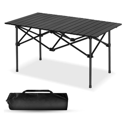 portable black folding picnic table with carry bag for campervan meals and campsite setups