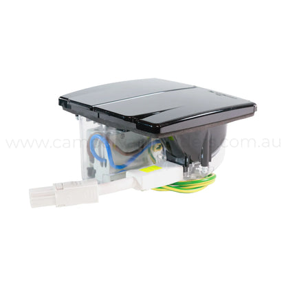 campervan black ip44 15a inlet and 16a rcbo for safe shore power and circuit protection