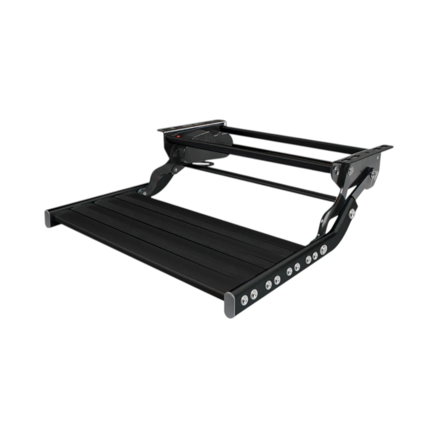 Black single electric caravan step for caravan, rv, and campervan automatic entry access