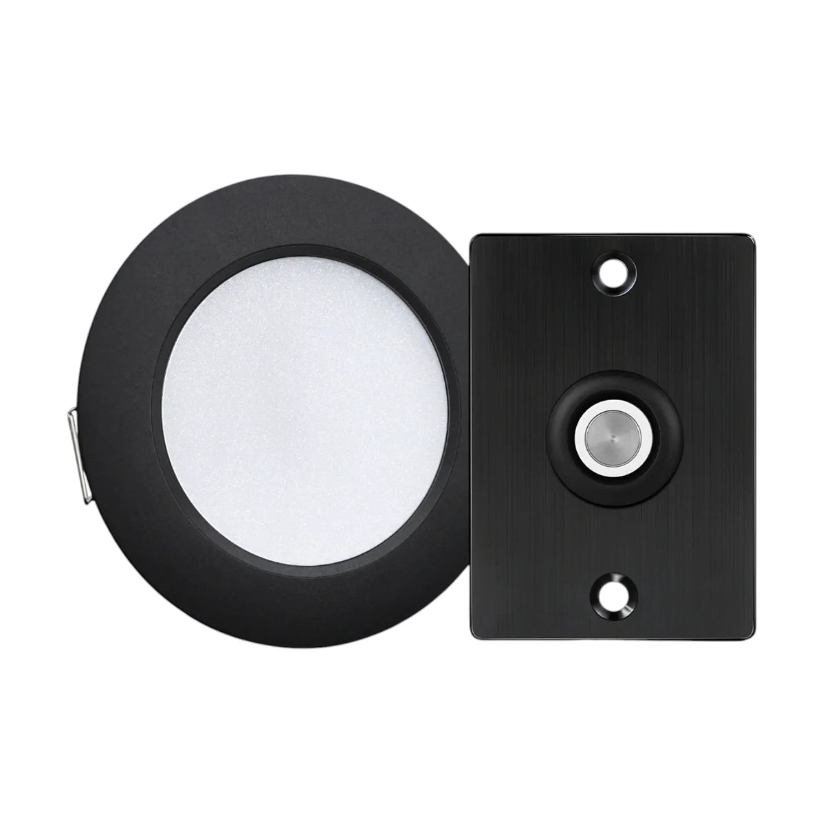 Black 12v campervan light kit by Treklo with four downlights and integrated switching