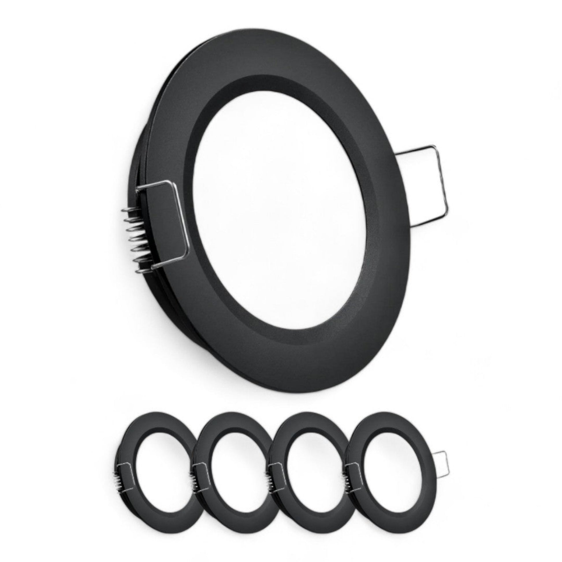 black 12v cool white downlights shown as a set of four