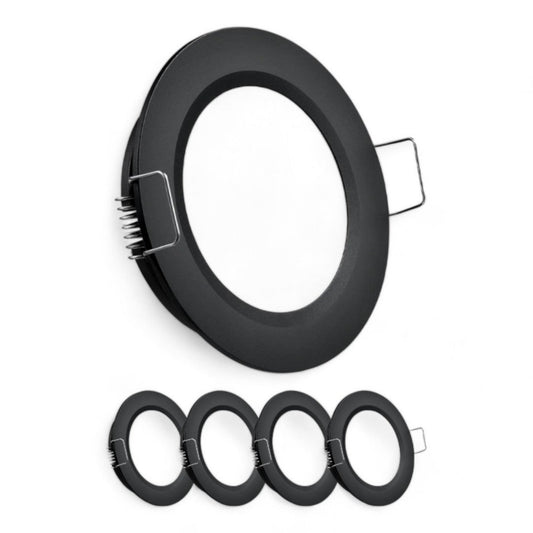 black 12v cool white downlights shown as a set of four