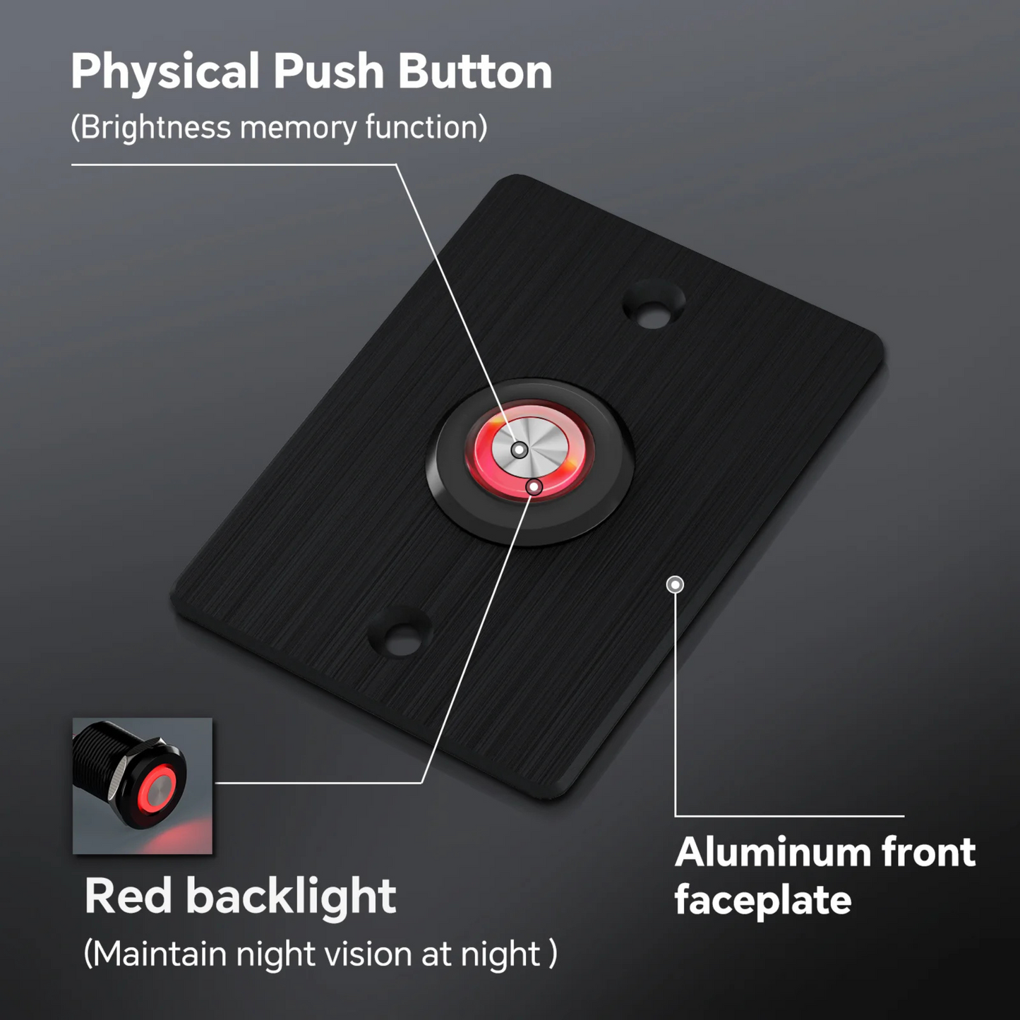 black LED dimmer switch shown in neutral view