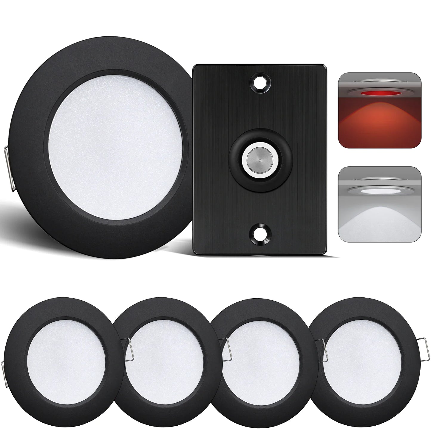 black cool white downlight kit shown as four-piece set