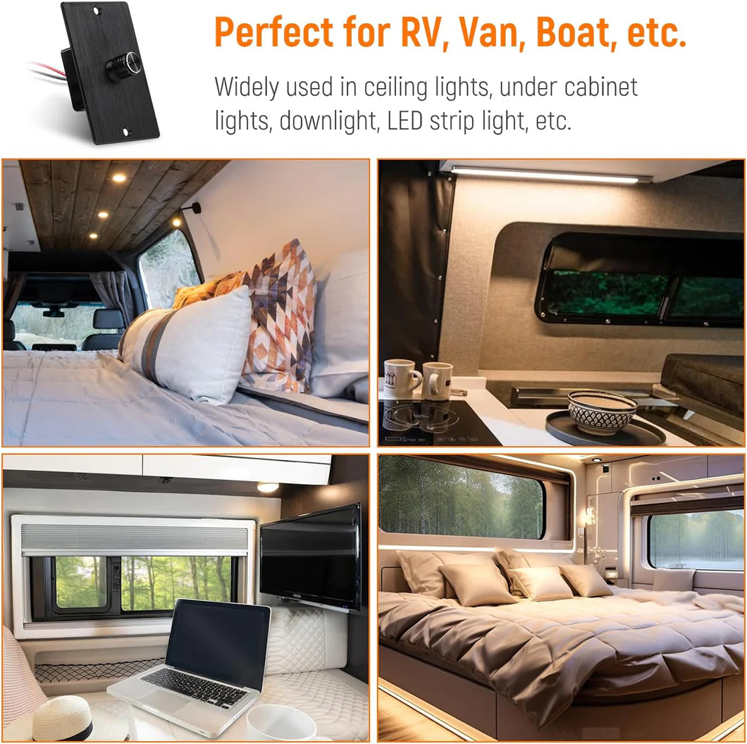 black 12v light dimmer displayed simply