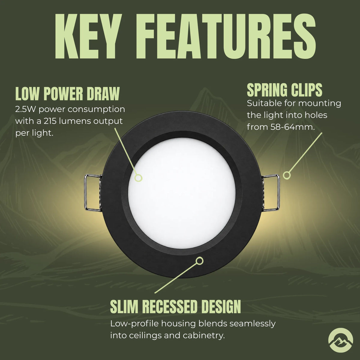 Marine black downlight set delivering cool white illumination for boat cabin areas