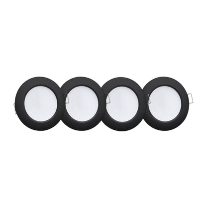Black motorhome LED downlights with adjustable brightness control for comfortable interior lighting