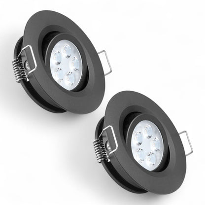 black swivel recessed LED downlights shown as a pair