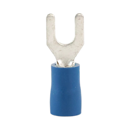 Blue vinyl fork terminal M4 (100 pack) for caravan, rv, and campervan 12v wiring connections