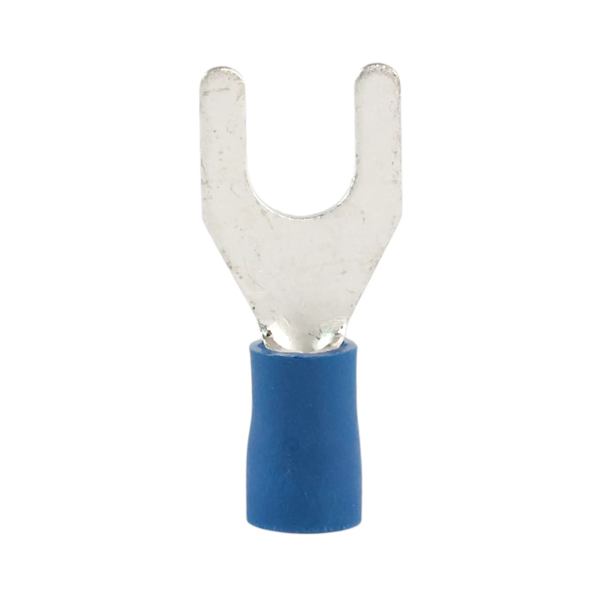 Blue vinyl fork terminal M6 (100 pack) for caravan, rv, and campervan 12v wiring connections