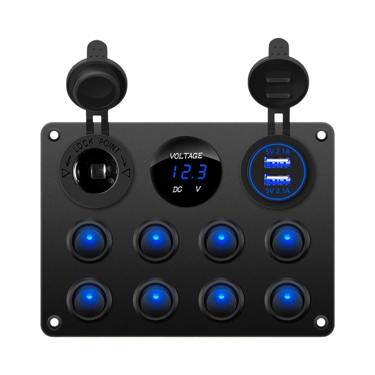 8 Post Rocker Switch 8-Way Rocker Switch Panel with USB, Voltmeter & 12V Socket – Campervan ...