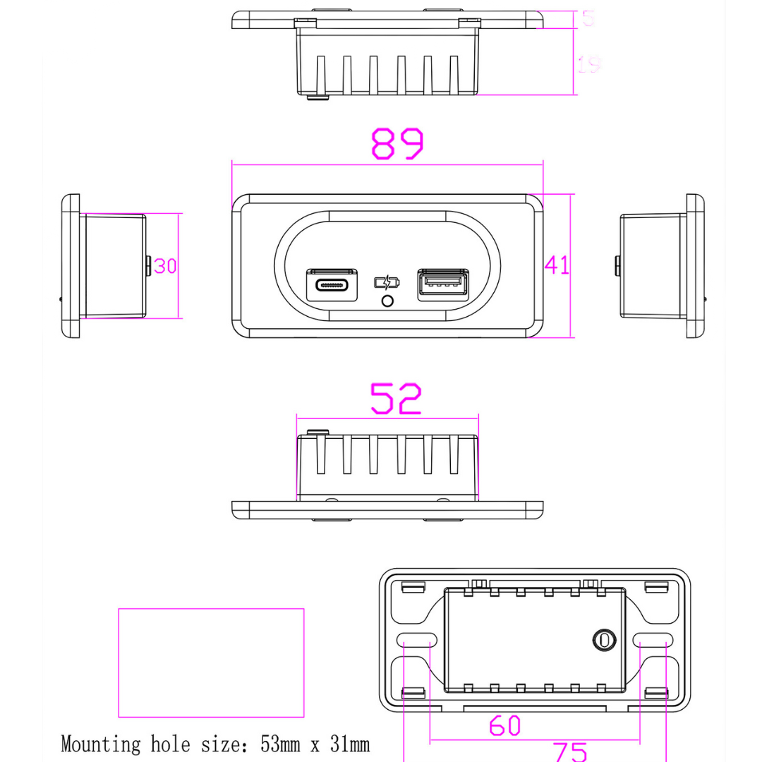 duocharge recessed usb charging module for rv setups