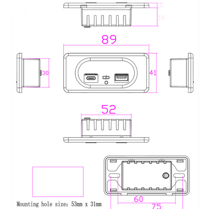 duocharge recessed usb charging module for rv setups