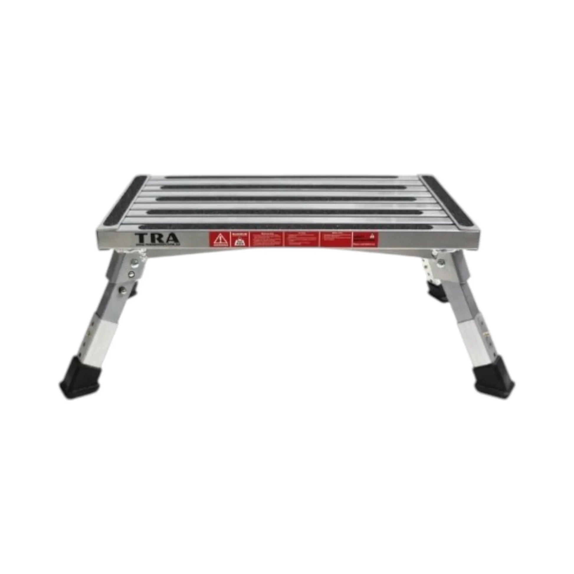 Folding step with adjustable height legs for caravan door access