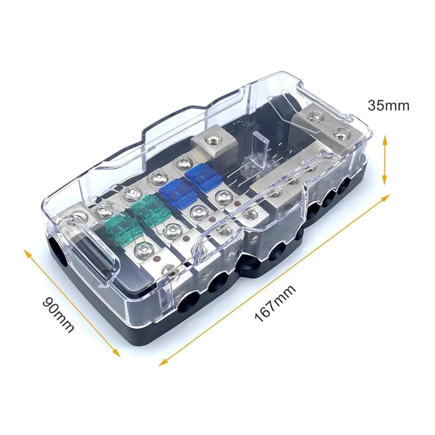rv midi fuse panel with visual fault indicators