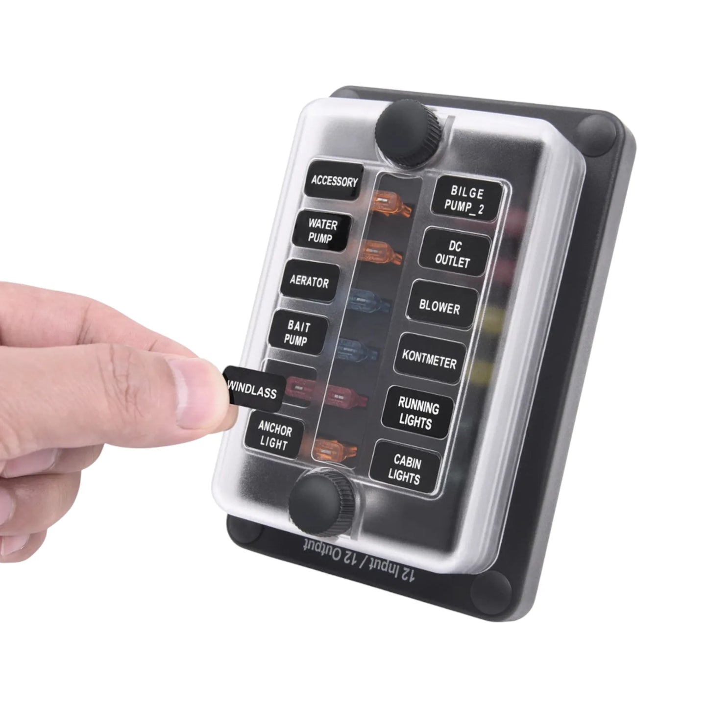 caravan 12 way blade fuse block with rear cable entry