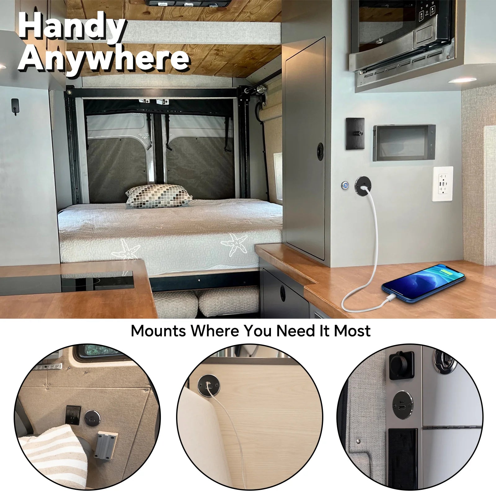 usbc and usba recessed charging socket aluminium