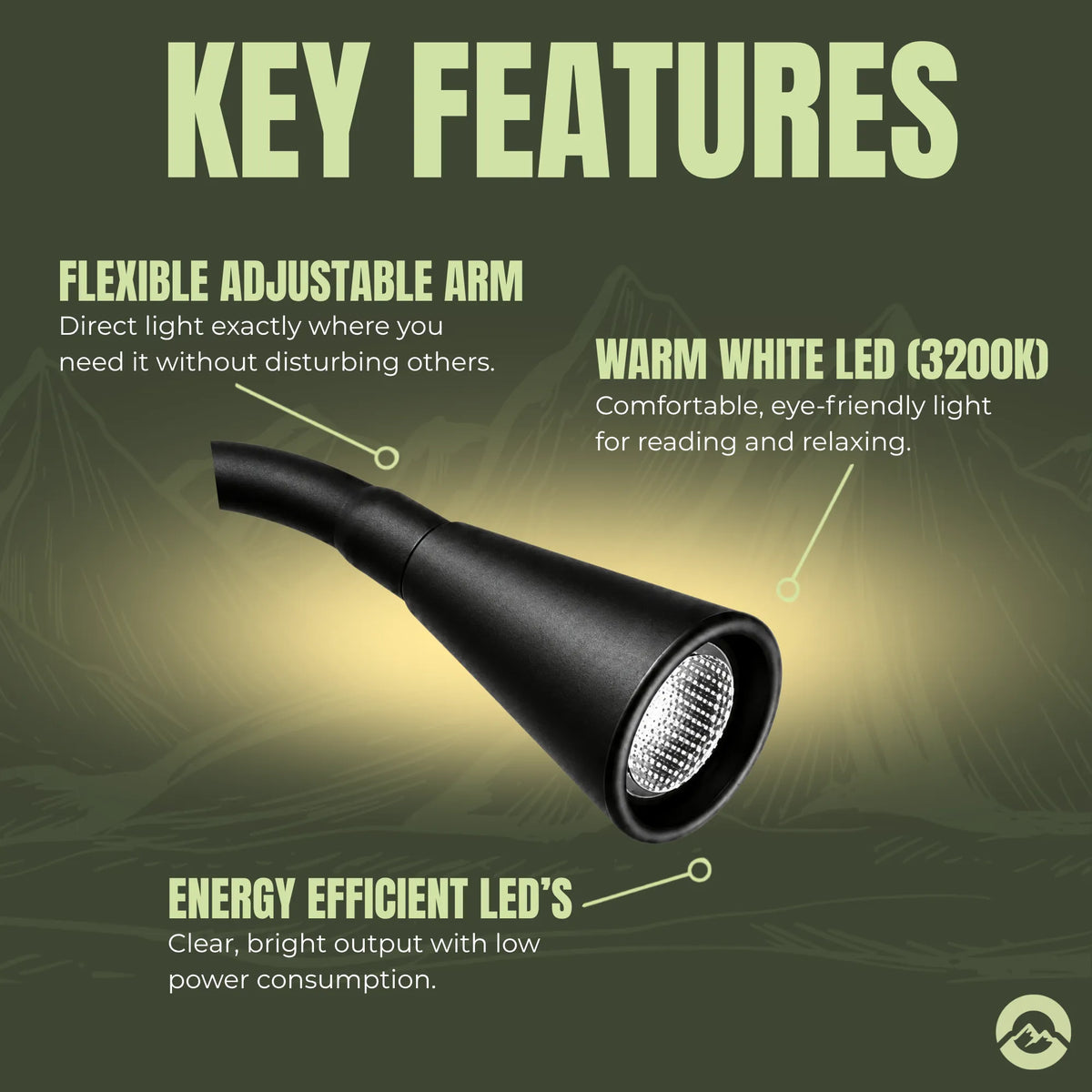Campervan Zen LED reading lights with flexible positioning and touch dimming