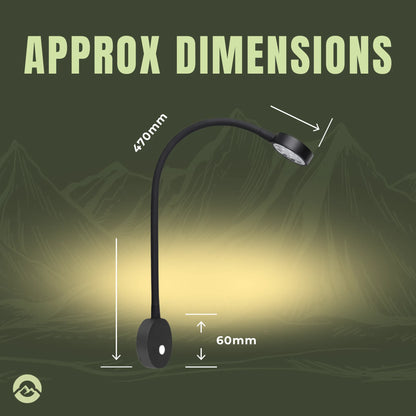 Campervan wall reading light with directional LED illumination