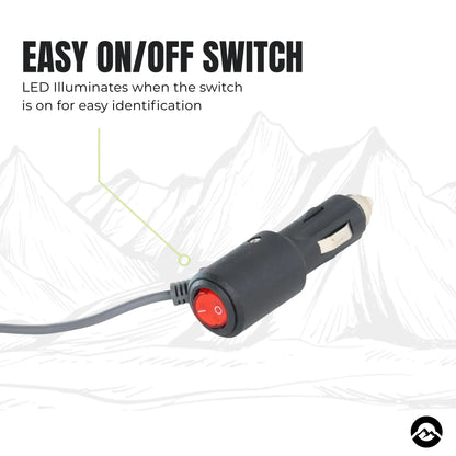 RV Starlink Mini cigarette plug cable with inline power switch and LED indicator