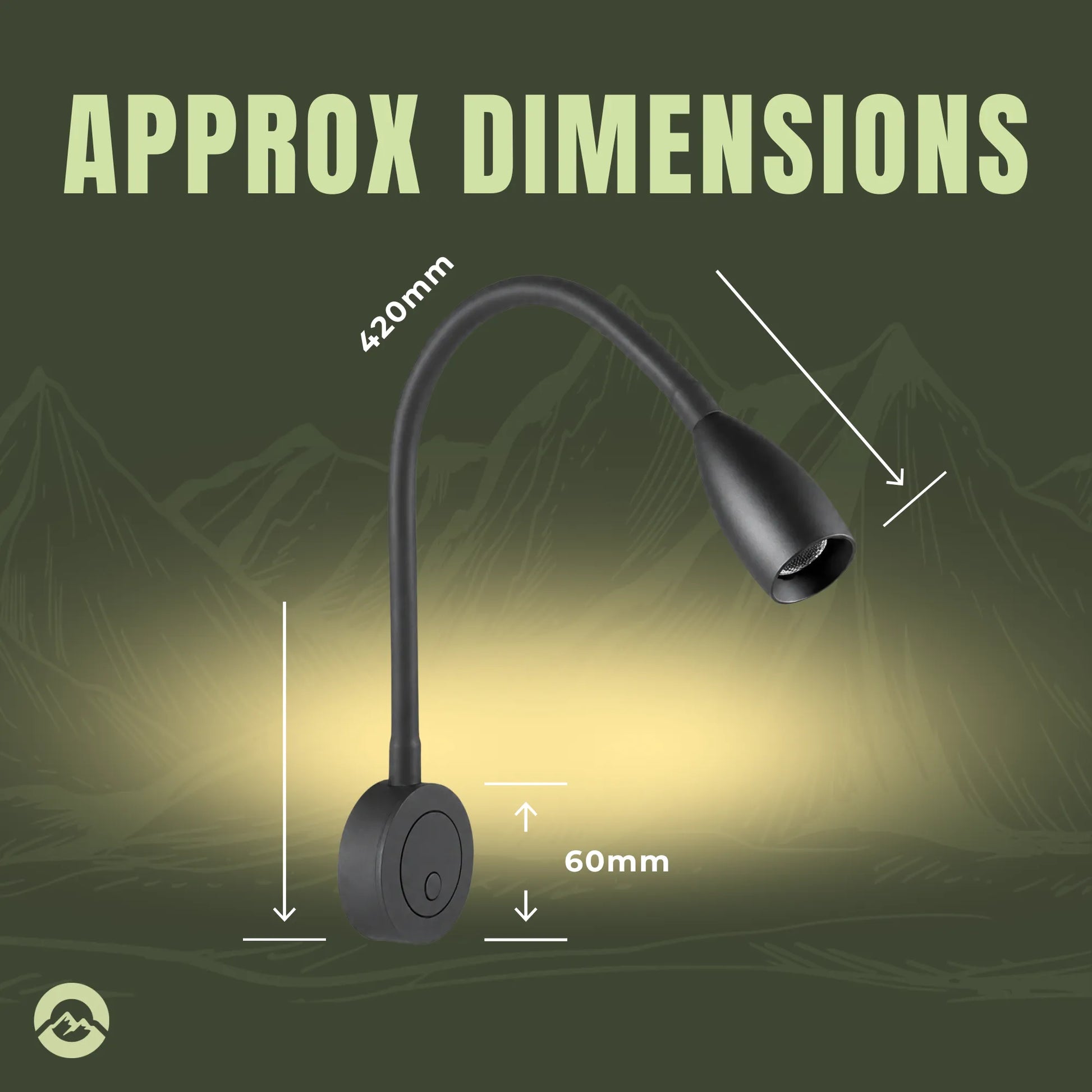 Campervan LED reading light with adjustable brightness and directional beam