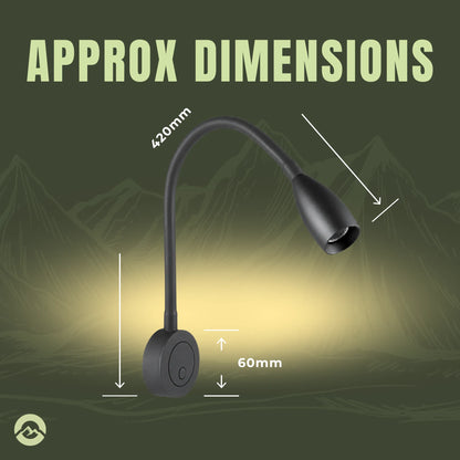 Campervan LED reading light with adjustable brightness and directional beam