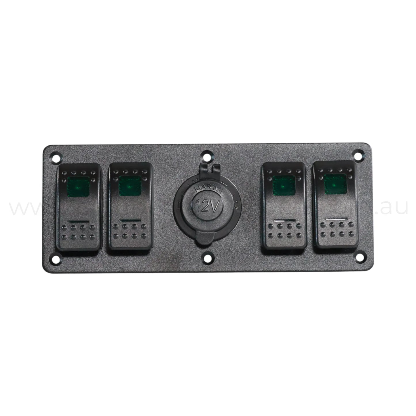 marine style 4 way switch panel with 12v socket and dual illumination for campervan installs