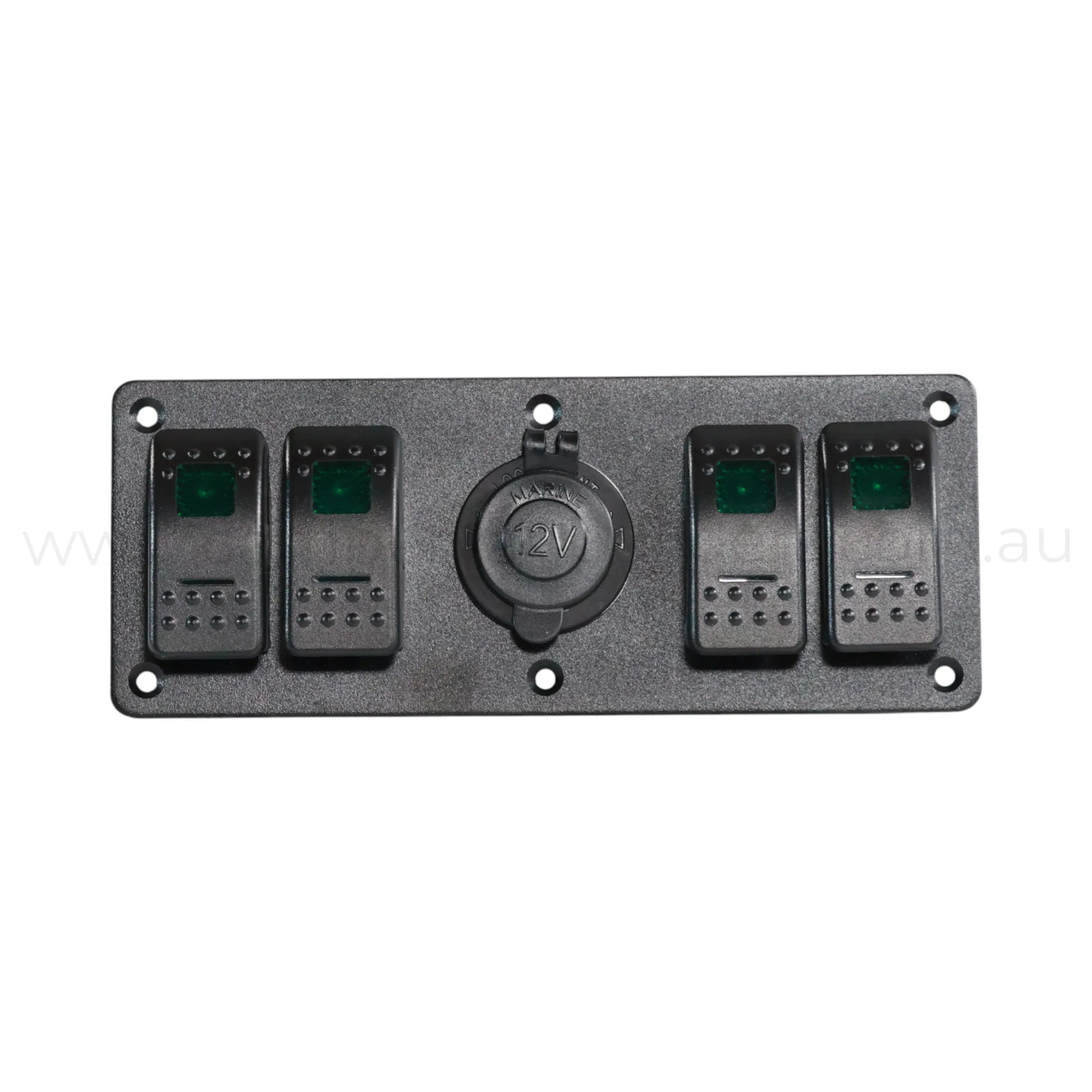 marine style 4 way switch panel with 12v socket and dual illumination for campervan installs