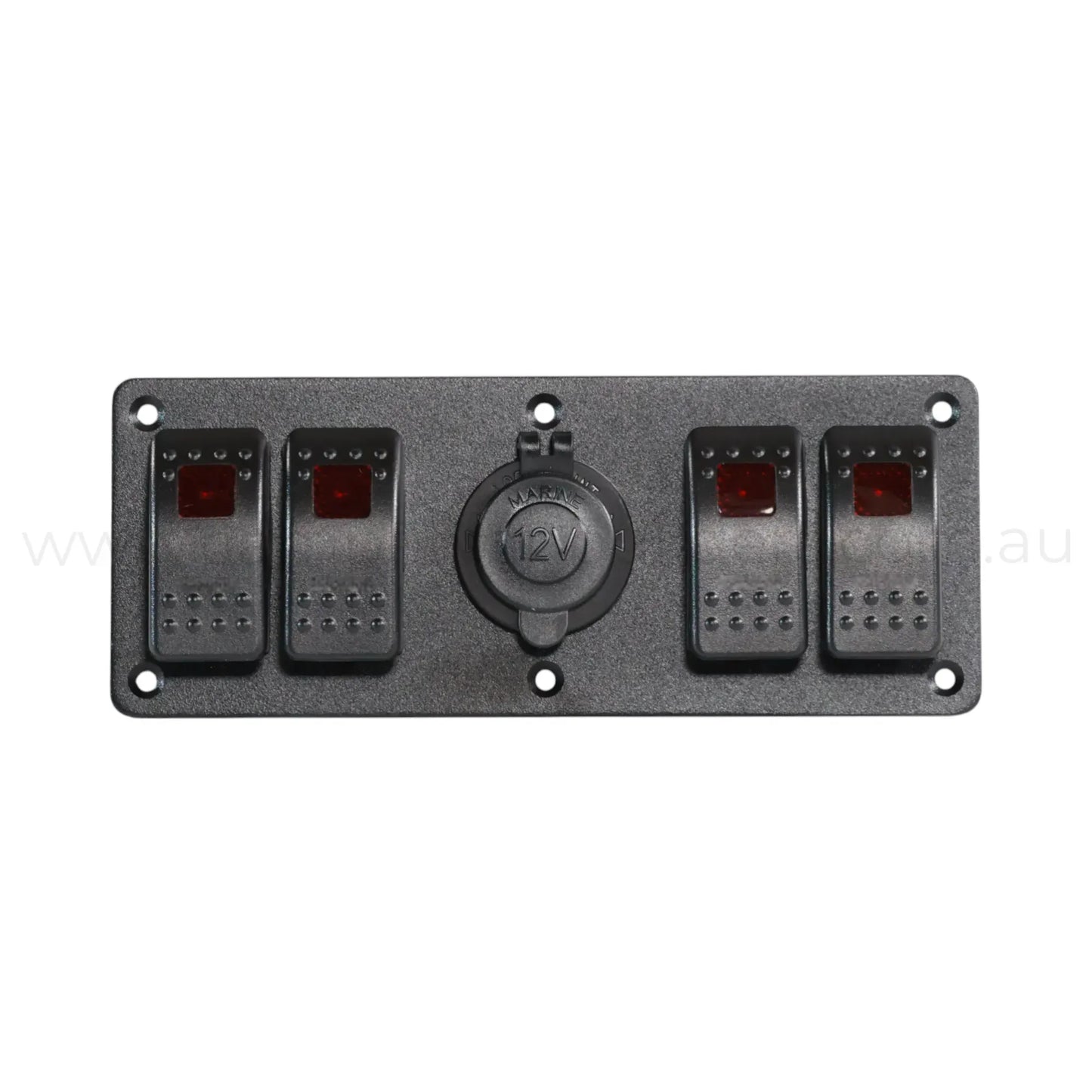 marine style 4 way switch panel with 12v socket and led illumination for campervan installs