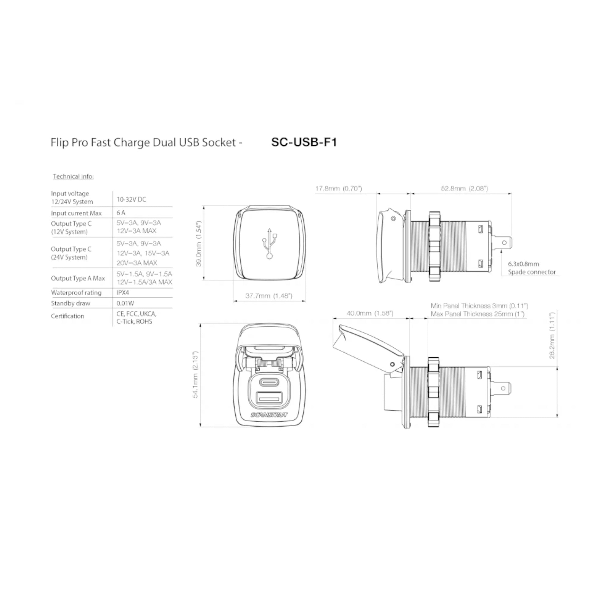 modern flip pro dual usb charger for rv use