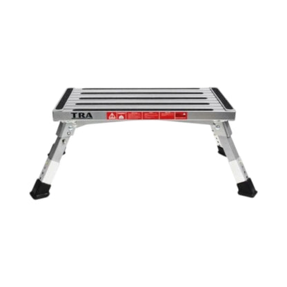 RV folding step with adjustable legs for safe and level access
