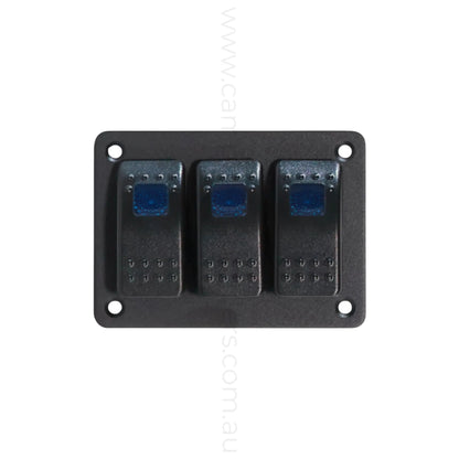 3 way on off rocker switch panel with single led light for caravan power control